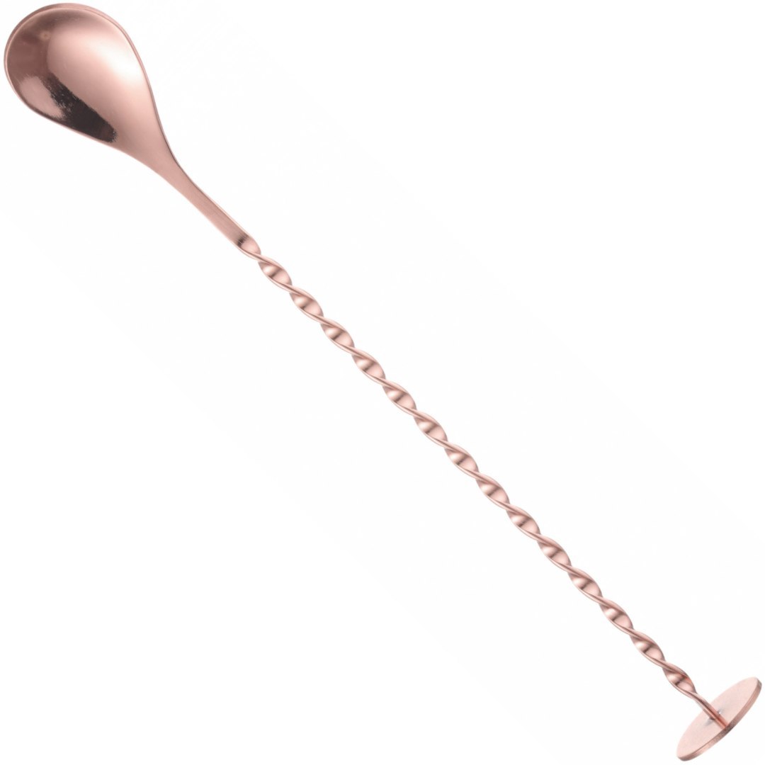 Łyżka barmańska do drinków koktajli długa z muddlerem 280 x 35 mm – miedziana