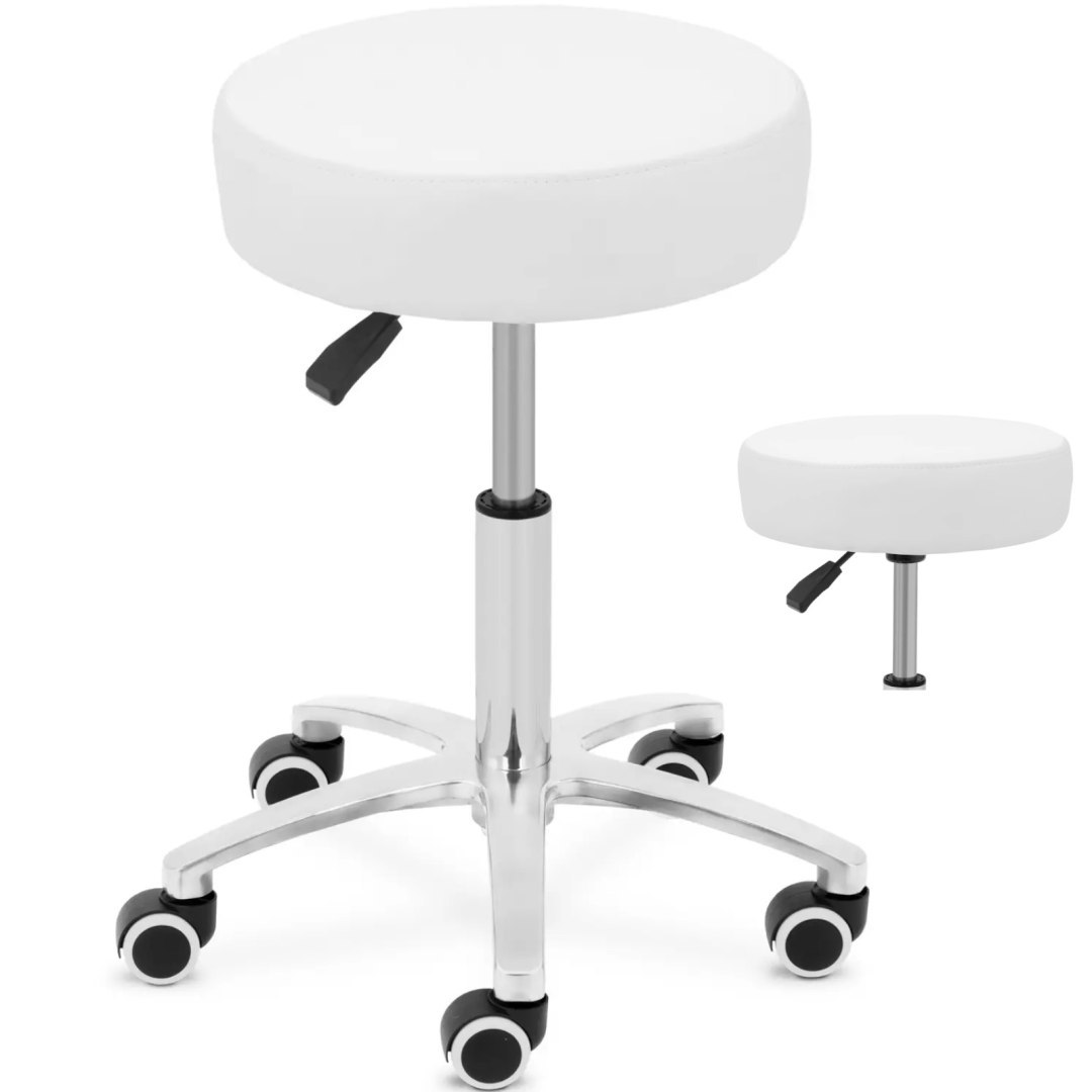Taboret stołek kosmetyczny na kółkach do 120 kg COMO – biały Taboret stołek kosmetyczny na kółkach do 120 kg COMO – biały