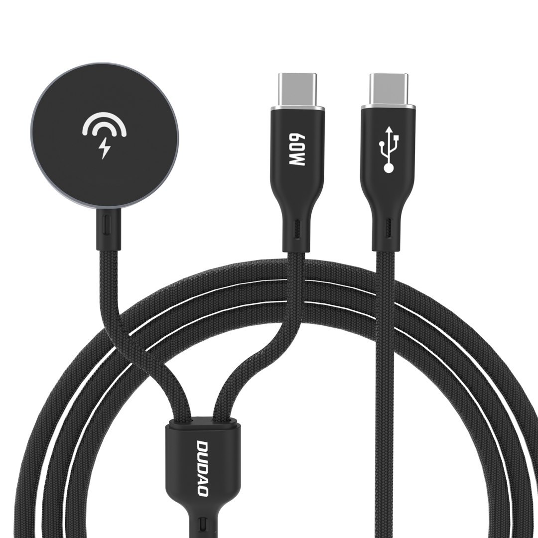 2w1 Kabel przewód z ładowarką do Apple Watch + wtyczka USB-C PD 60W – czarna