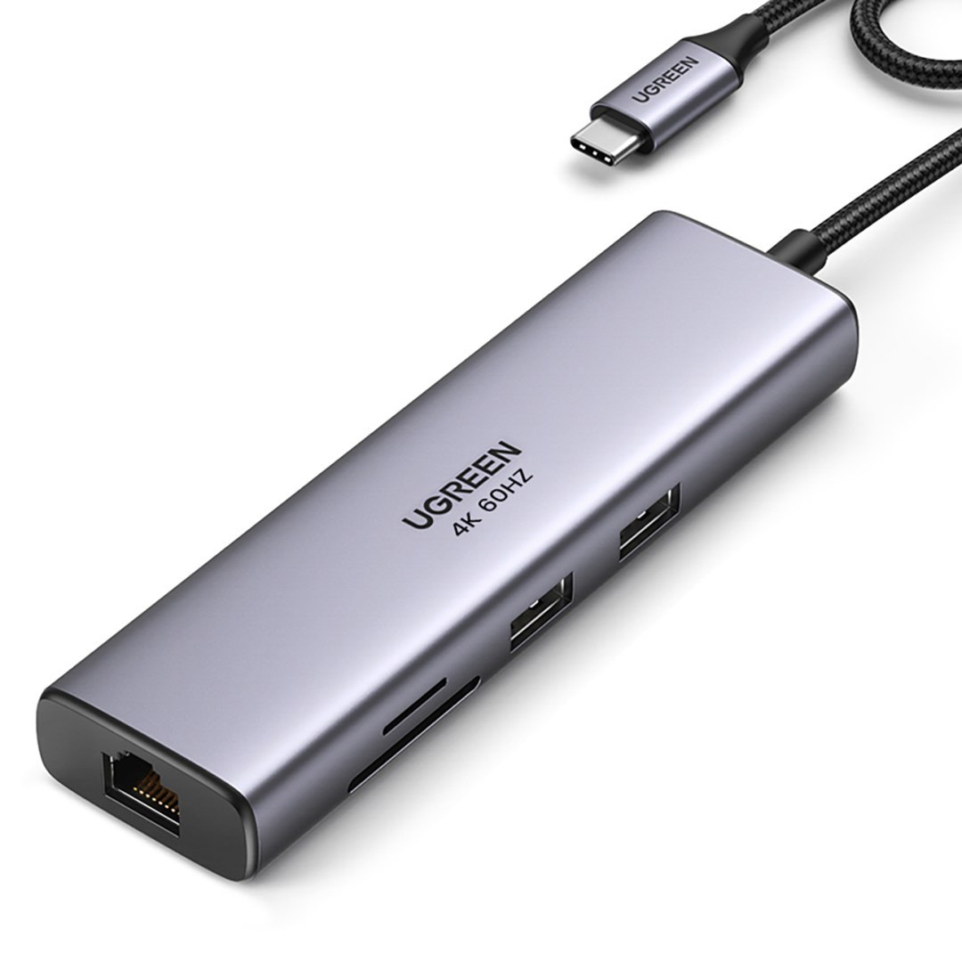 HUB Adapter USB-C – USB-A / HDMI / RJ45 / czytnik kart SD i TF / USB-C PD 100W – szary HUB Adapter USB-C – USB-A / HDMI / RJ45 / czytnik kart SD i TF / USB-C PD 100W – szary