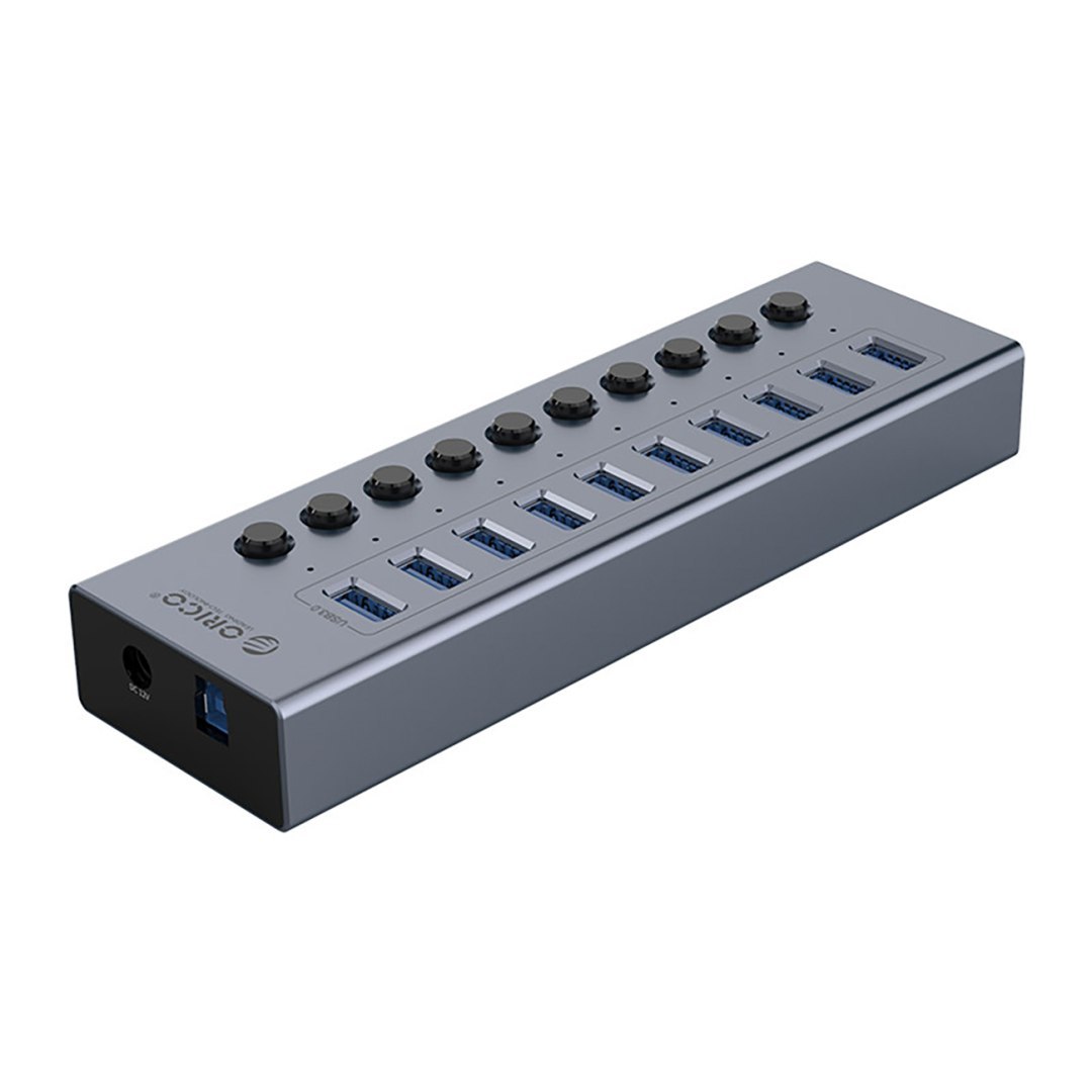 Hub BT2U3-10AB z włącznikami 10x USB-A – szary