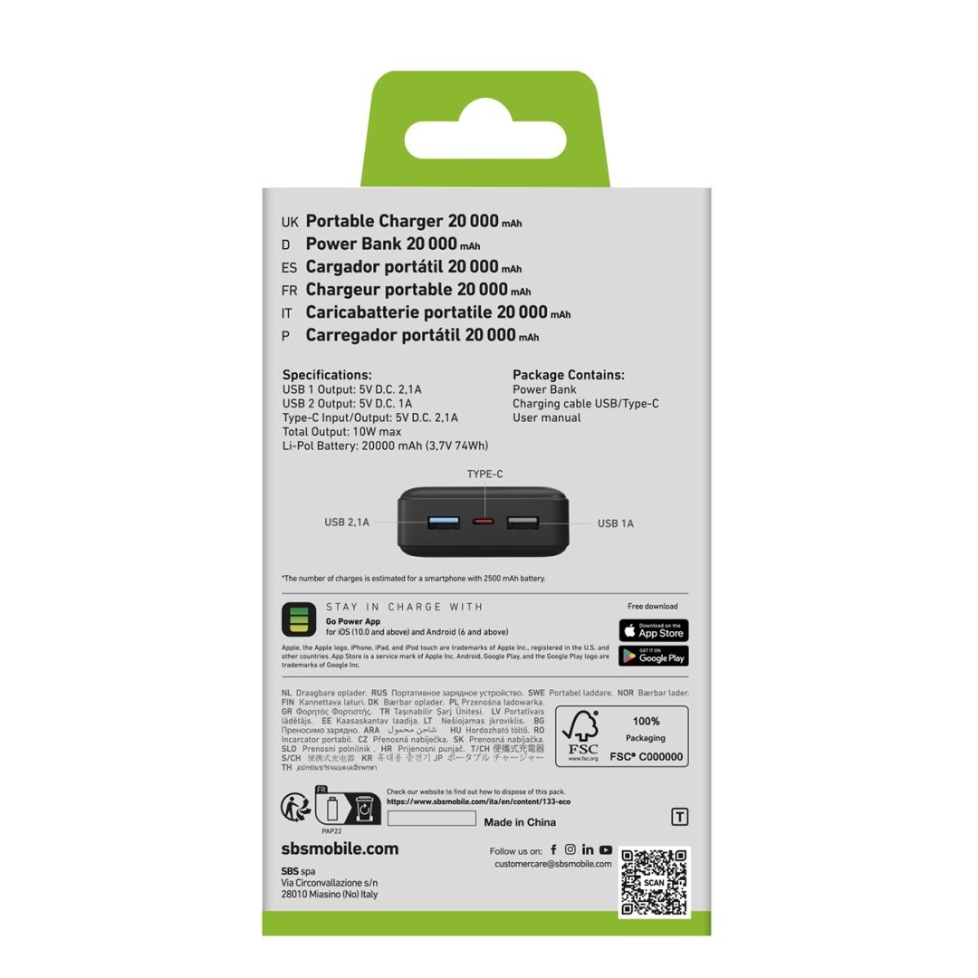 Powerbank 20000 mAh USB-A USB-C – czarny Powerbank 20000 mAh USB-A USB-C – czarny