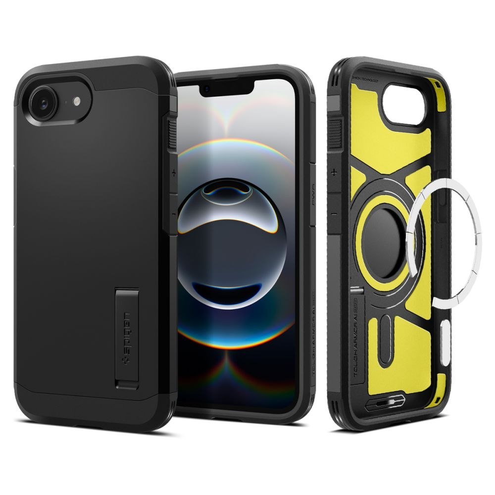 Etui case na iPhone 16e z podstawką Tough Armor MagSafe – czarne Etui case na iPhone 16e z podstawką Tough Armor MagSafe – czarne