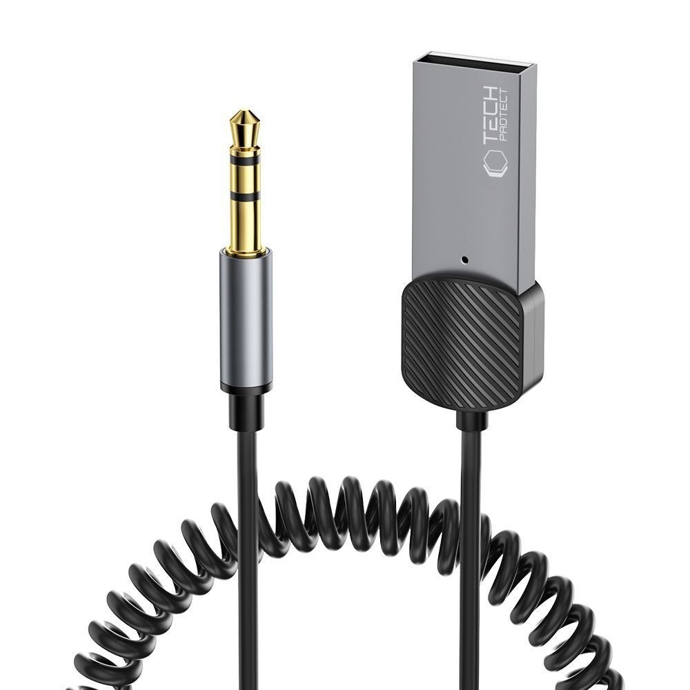 Adapter przejściówka audio AUX mini jack 3.5mm (męski) – Bluetooth – szary