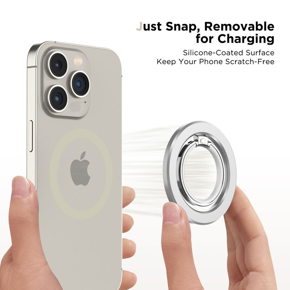 Uchwyt ring magnetyczny na palec z MagSafe do smartfona – srebrny