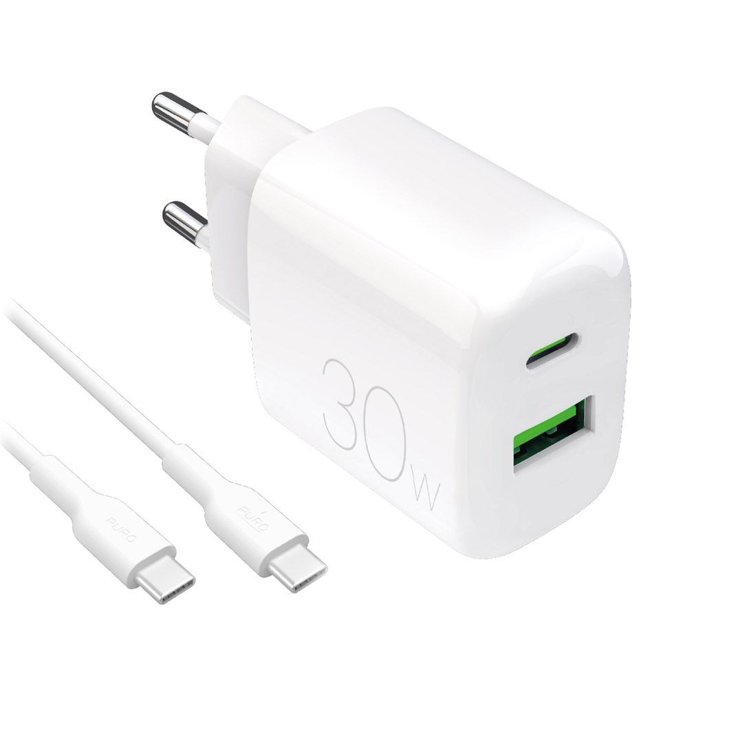 Ładowarka sieciowa USB-A USB-C z kablem USB-C 30W 1.2m – biała