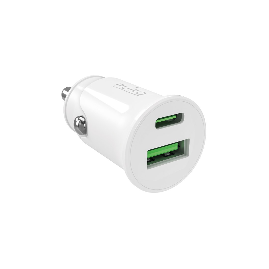 Ładowarka samochodowa USB-A USB-C Power Delivery 20W – biała