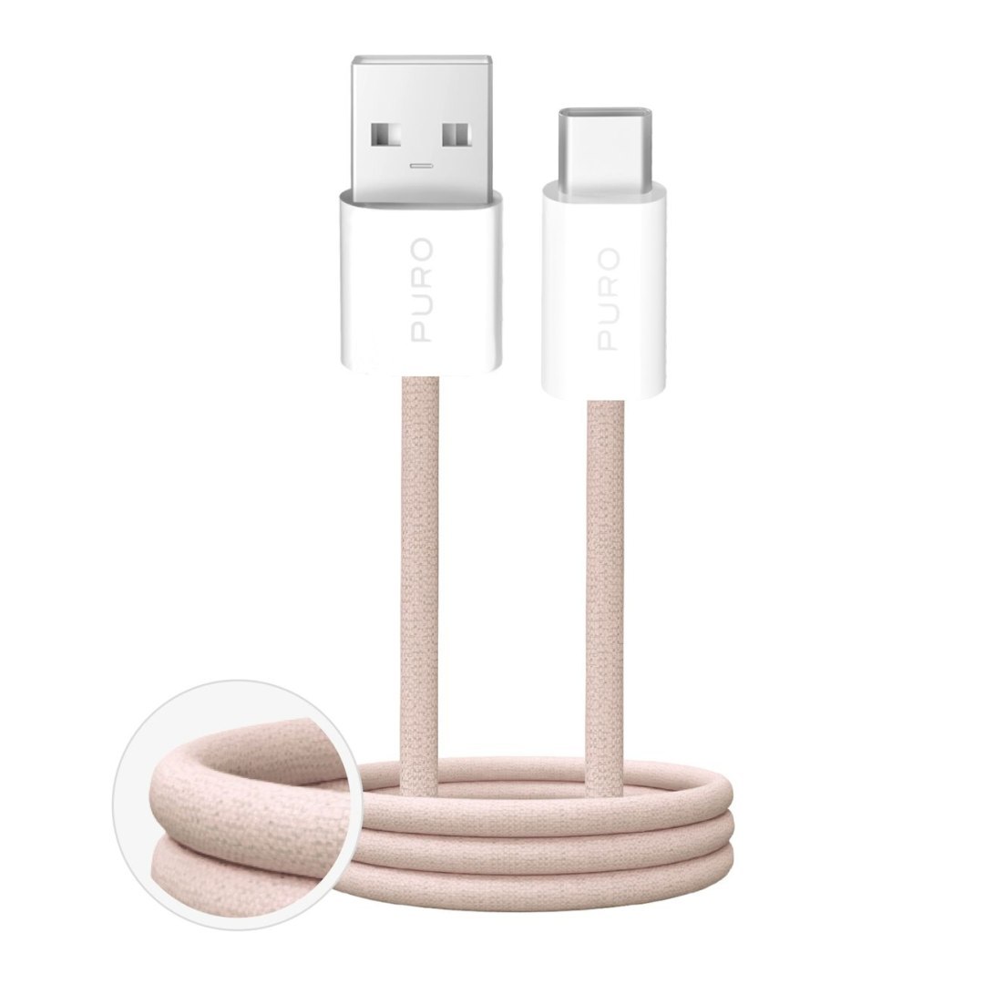 Kabel przewód USB-A – USB-C w oplocie Fabrik 10W 1.5m – beżowy