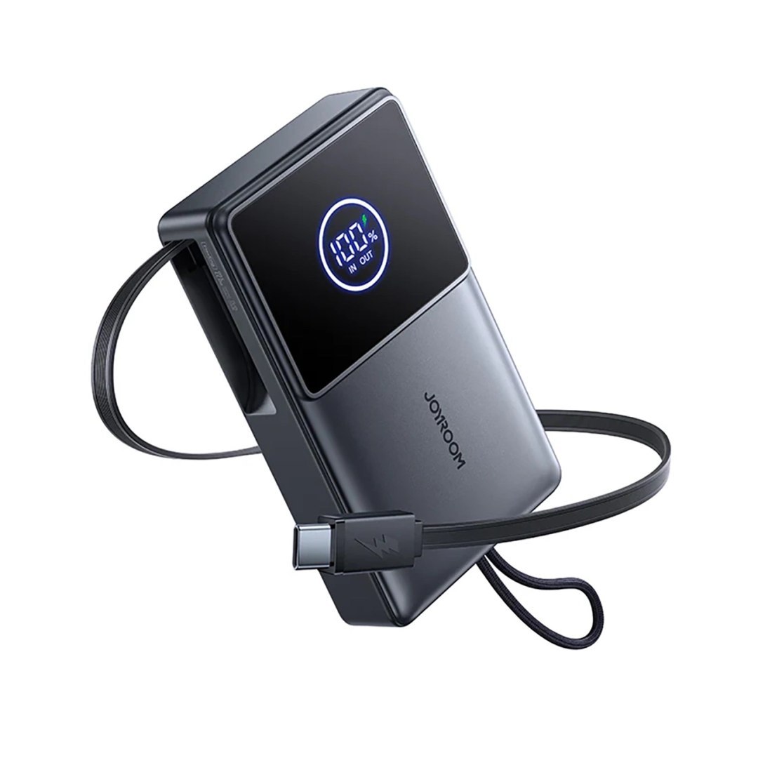 Powerbank 10000mAh 22.5W ze zwijanym kablem USB-C – czarny