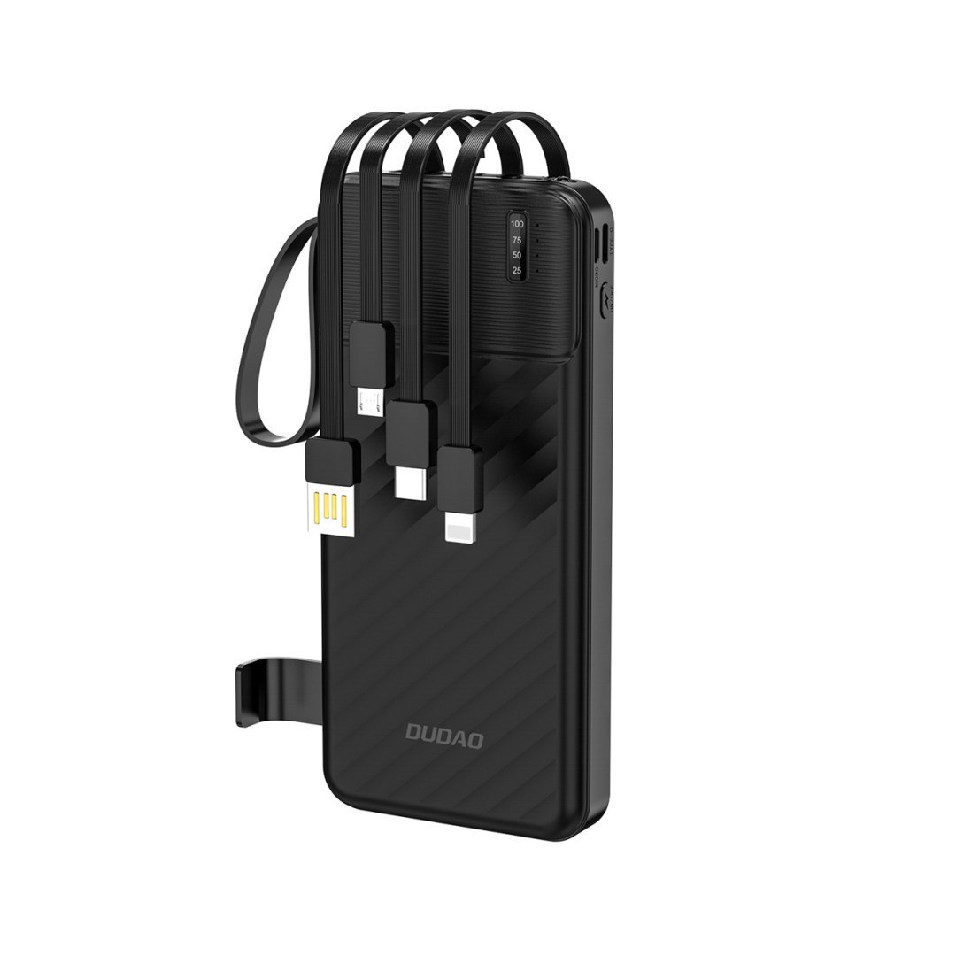 Powerbank K11 10000mAh z wbudowanymi kablami – czarny
