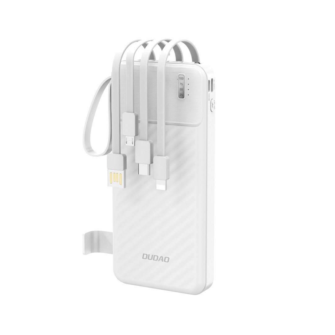 Powerbank K11 10000mAh z wbudowanymi kablami – biały