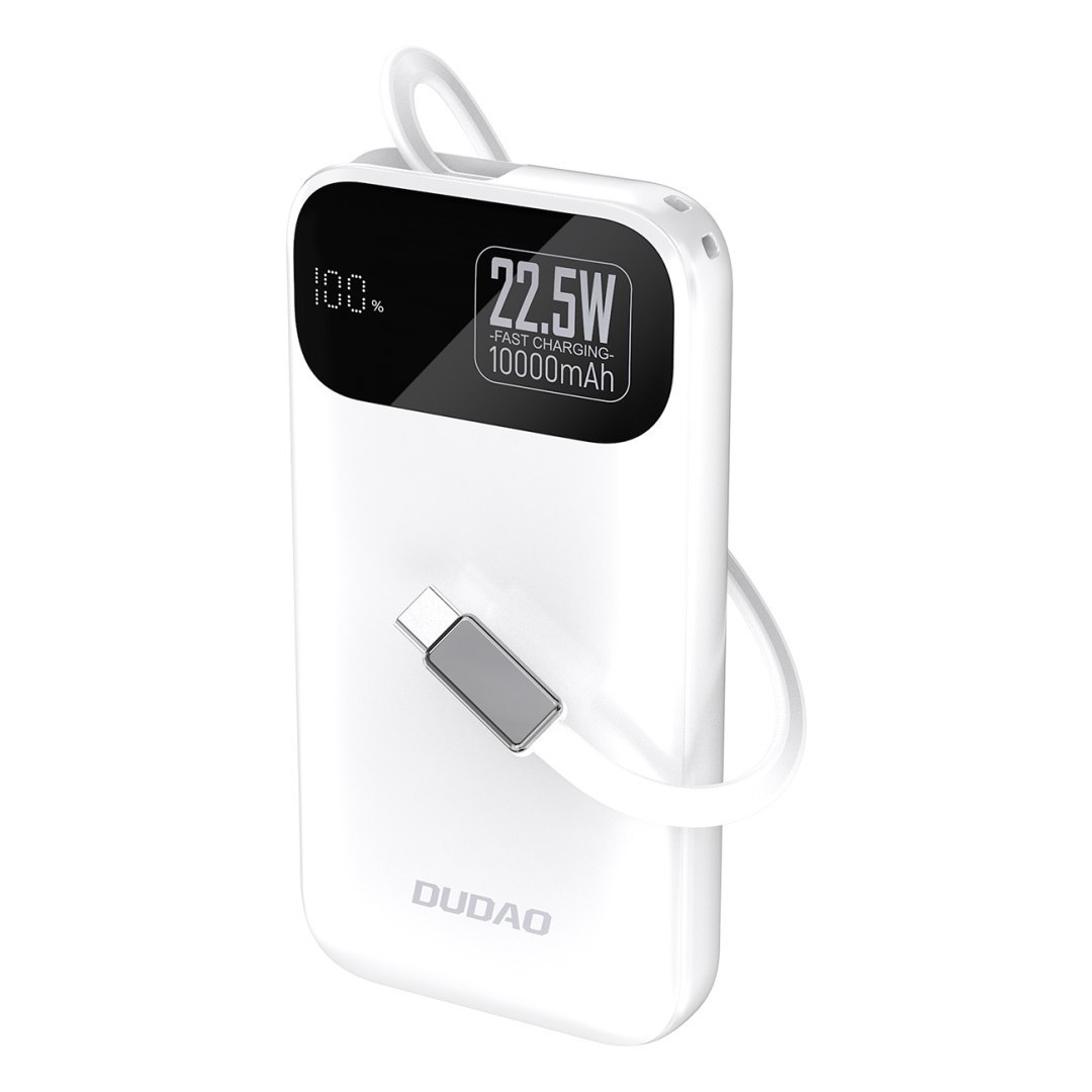 Powerbank K31 10000 mAh 22.5W PD z wbudowanym kablem – biały Powerbank K31 10000 mAh 22.5W PD z wbudowanym kablem – biały