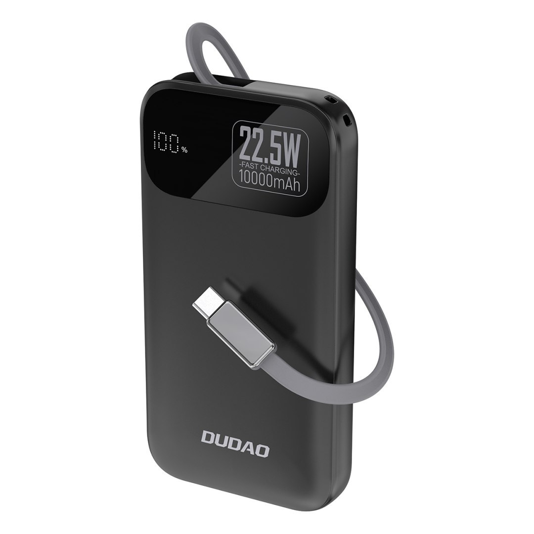 Powerbank K31 10000 mAh 22.5W PD z wbudowanym kablem – czarny Powerbank K31 10000 mAh 22.5W PD z wbudowanym kablem – czarny
