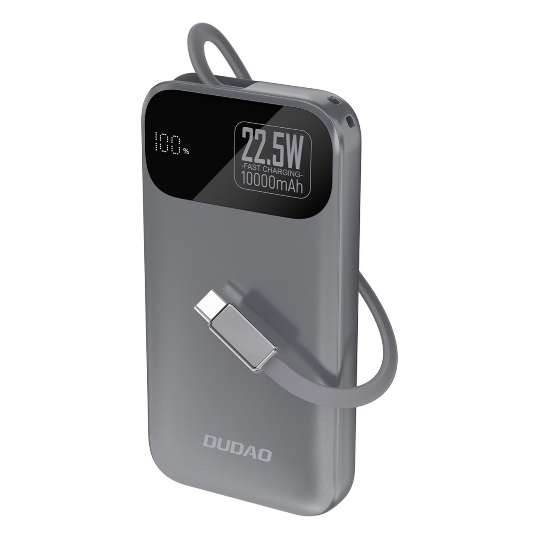 Powerbank K31 10000 mAh 22.5W PD z wbudowanym kablem – szary Powerbank K31 10000 mAh 22.5W PD z wbudowanym kablem – szary