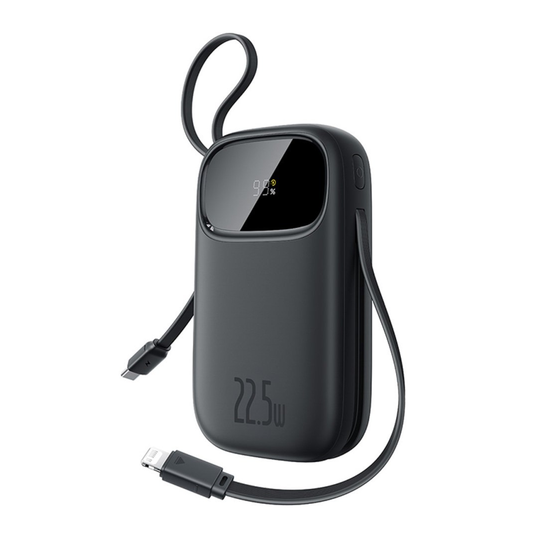 Powerbank 10000mAh 22.5W z wyświetlaczem kablami USB-C iPhone Lightning – czarny Powerbank 10000mAh 22.5W z wyświetlaczem kablami USB-C iPhone Lightning – czarny