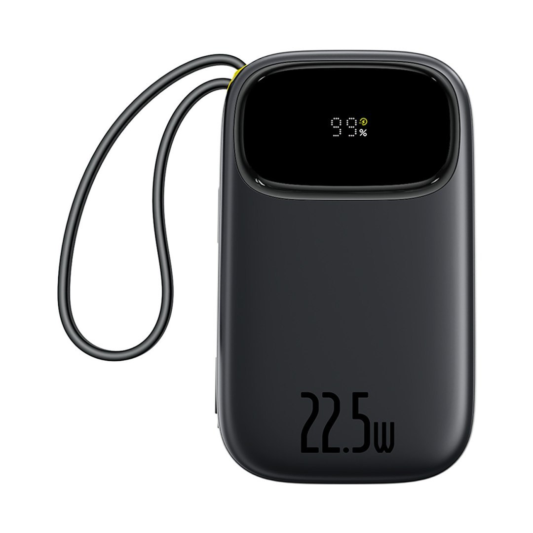 Powerbank 20000mAh 22.5W z wyświetlaczem kablami USB-C iPhone Lightning – czarny