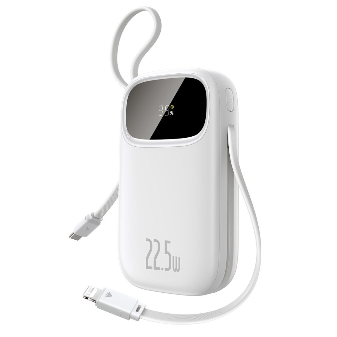 Powerbank 20000mAh 22.5W z wyświetlaczem kablami USB-C iPhone Lightning – biały Powerbank 20000mAh 22.5W z wyświetlaczem kablami USB-C iPhone Lightning – biały