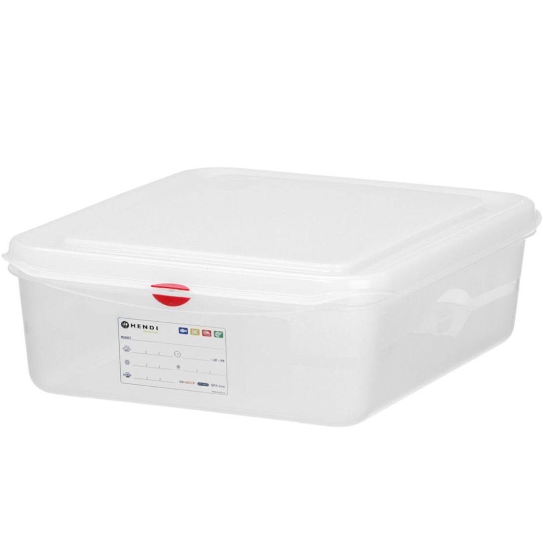 Pojemnik spożywczy GN 1/2 z etykietą pokrywką 10 l 325x265x150 mm Pojemnik spożywczy GN 1/2 z etykietą pokrywką 10 l 325x265x150 mm