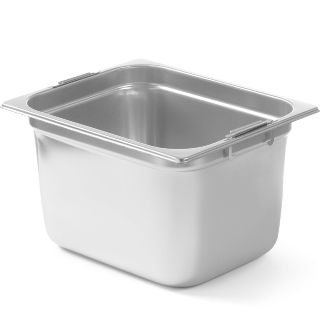Pojemnik GN 1/2 z chowanymi uchwytami STAL 6.25 l 325x265x100 mm Pojemnik GN 1/2 z chowanymi uchwytami STAL 6.25 l 325x265x100 mm