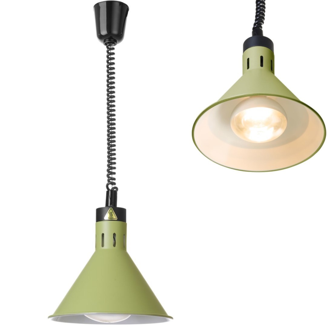 Lampa do podgrzewania potraw wisząca stożkowa śr. 275 mm 250 W – zielona Lampa do podgrzewania potraw wisząca stożkowa śr. 275 mm 250 W – zielona