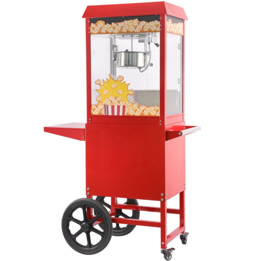 Mobilna maszyna urządzenie do popcornu z wózkiem na kółkach 1155 W Mobilna maszyna urządzenie do popcornu z wózkiem na kółkach 1155 W