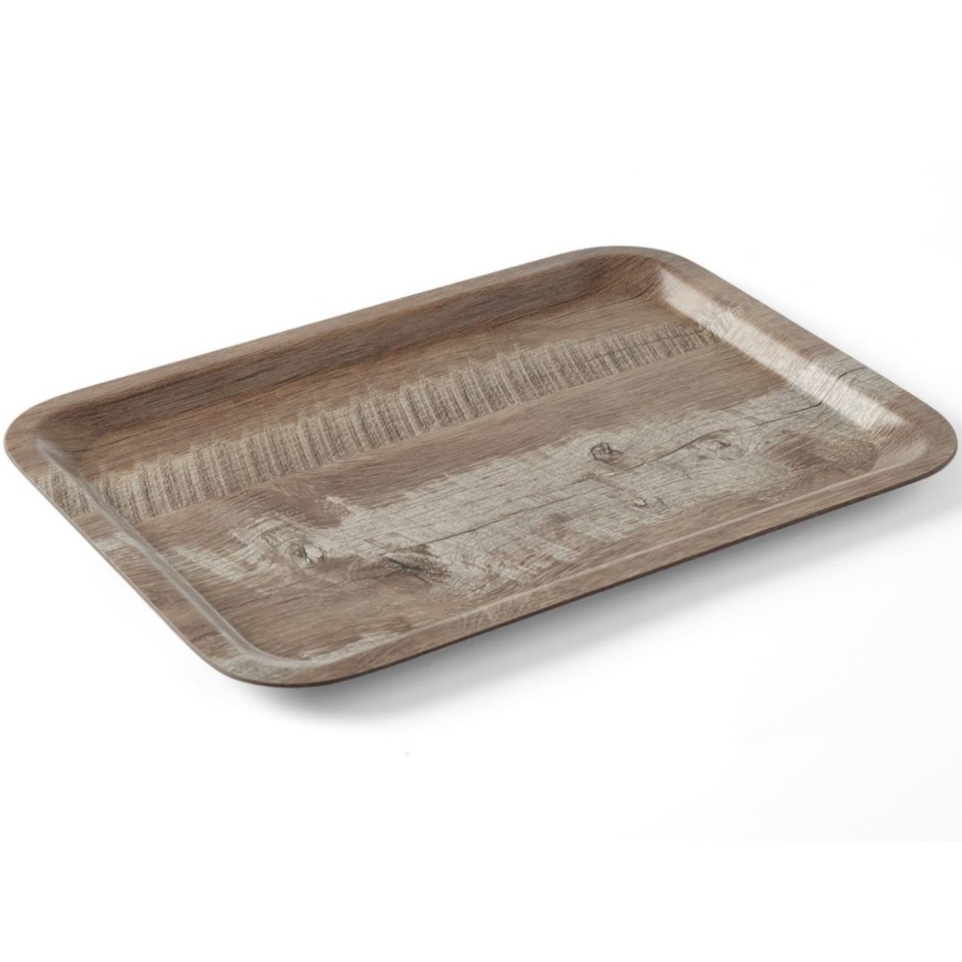 Taca do serwowania prostokątna antypoślizgowa 240×340 mm – ciemne drewno