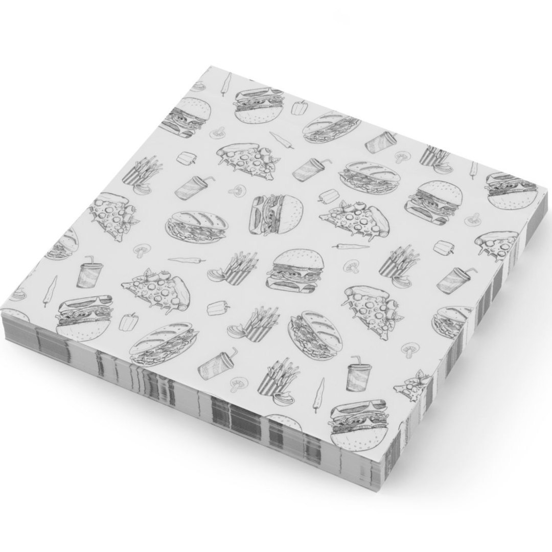Papier pergaminowy do przekąsek frytek 30.5×30.5 cm wzór fast food – 500 szt. Papier pergaminowy do przekąsek frytek 30.5×30.5 cm wzór fast food – 500 szt.