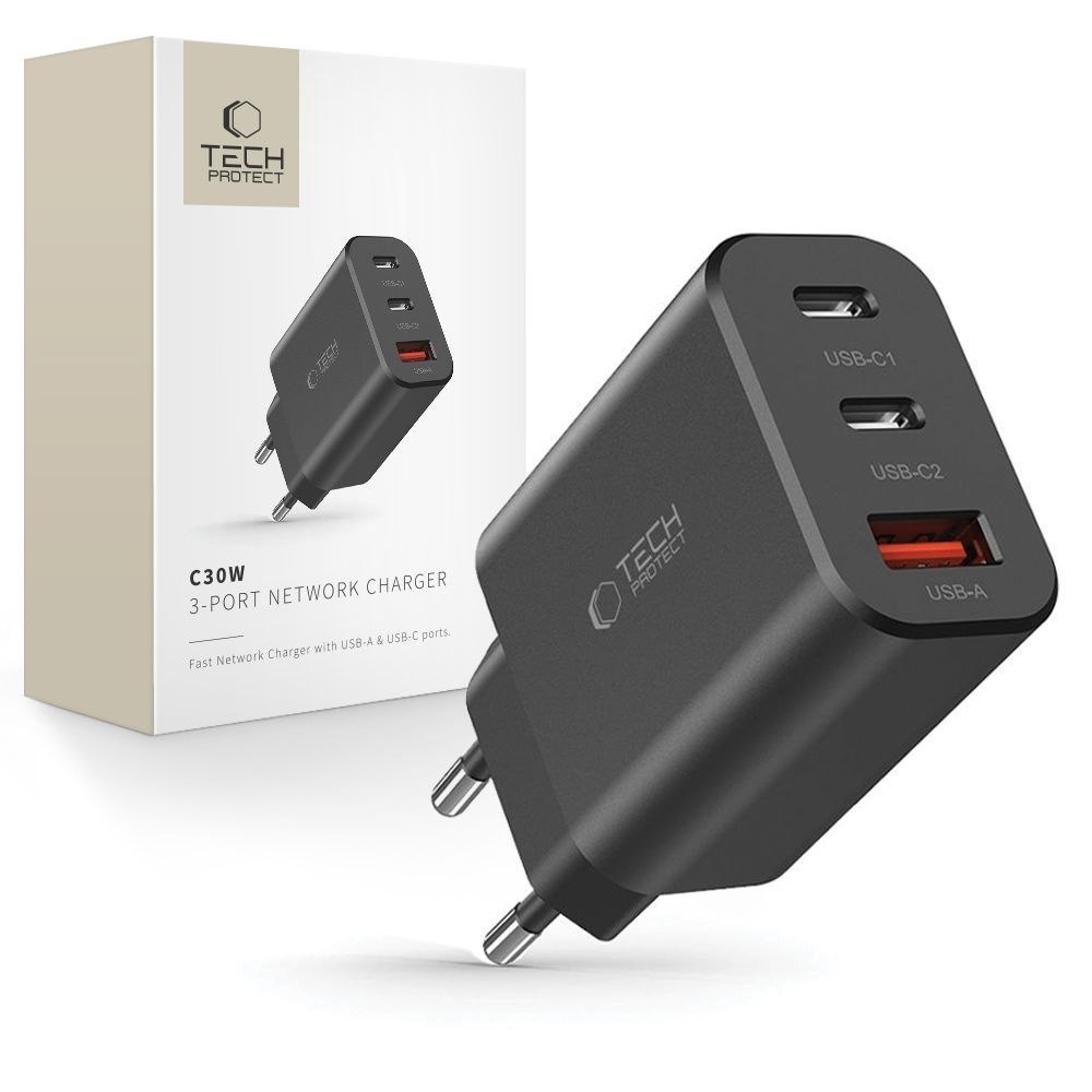 Ładowarka sieciowa NC30W 2x USB-C USB-A 30W – czarna