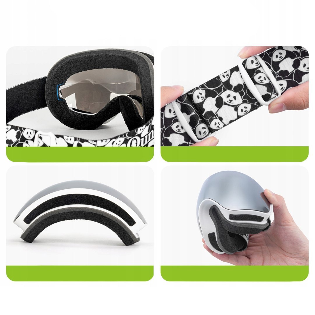 Gogle narciarskie dla dzieci Panda UV400 – czarno-białe