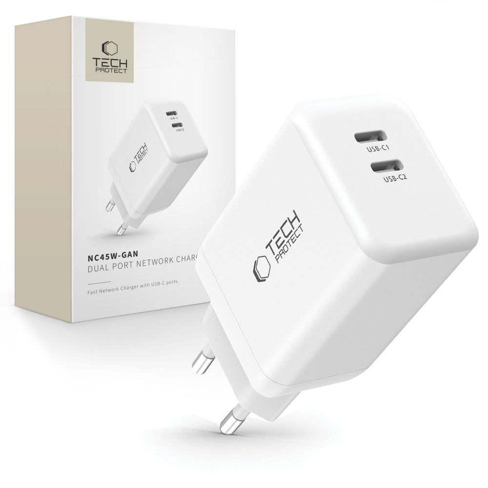 Ładowarka sieciowa NC45W-GAN 2x USB-C 45W – biała