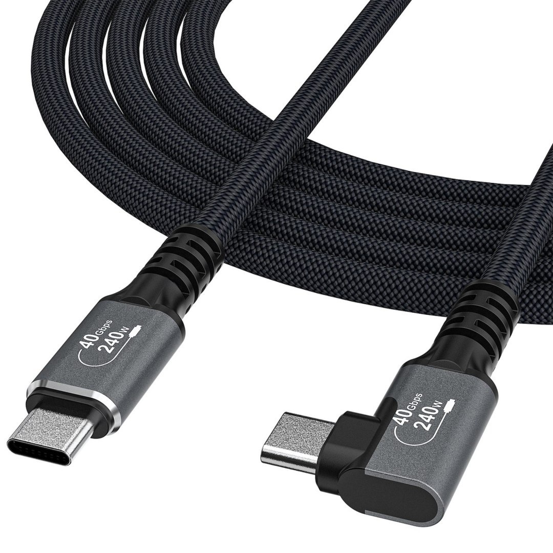 Kabel przewód kątowy Thunderbolt 4 USB-C 240W 4K 1m – czarny