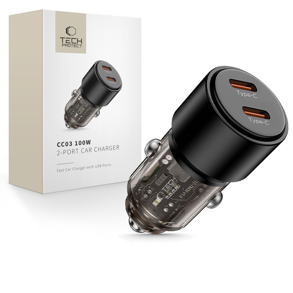 Ładowarka samochodowa 2x USB-C PD 100W – czarna