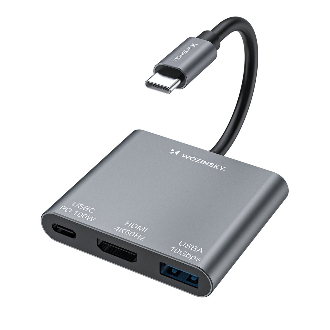 Hub rozdzielacz USB-C na USB-C USB-A HDMI PD 10 Gb/s 4K – szary Hub rozdzielacz USB-C na USB-C USB-A HDMI PD 10 Gb/s 4K – szary