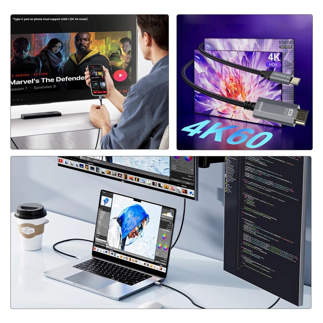 Kabel przewód USB-C – HDMI 4K 60Hz 1.8m – czarny Kabel przewód USB-C – HDMI 4K 60Hz 1.8m – czarny