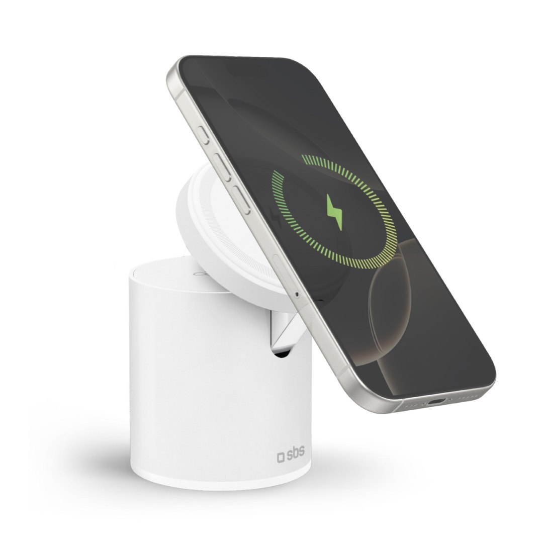 Stacja ładująca 2w1 bezprzewodowa magnetyczna do smartfona słuchawek – biała