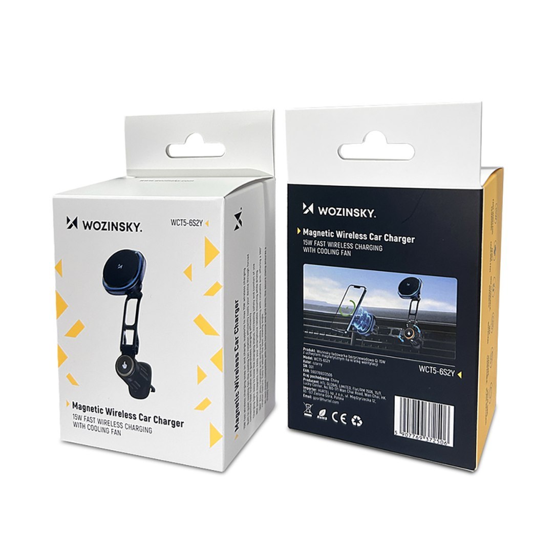 Uchwyt samochodowy z ładowarką indukcyjną do telefonu wentylatorem na kratkę Qi MagSafe 15W – czarny Uchwyt samochodowy z ładowarką indukcyjną do telefonu wentylatorem na kratkę Qi MagSafe 15W – czarny