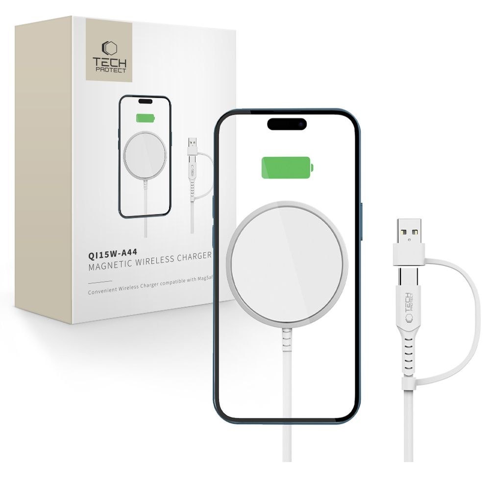 Ładowarka bezprzewodowa magnetyczna do smartfona QI15W-A44 MagSafe – biała