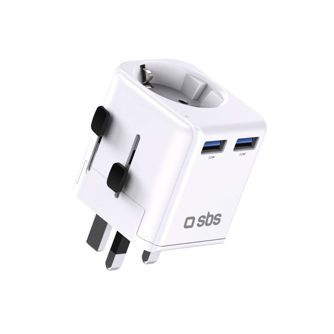 Adapter sieciowy podróżny UK US AUS Asia EU USB-A – biały