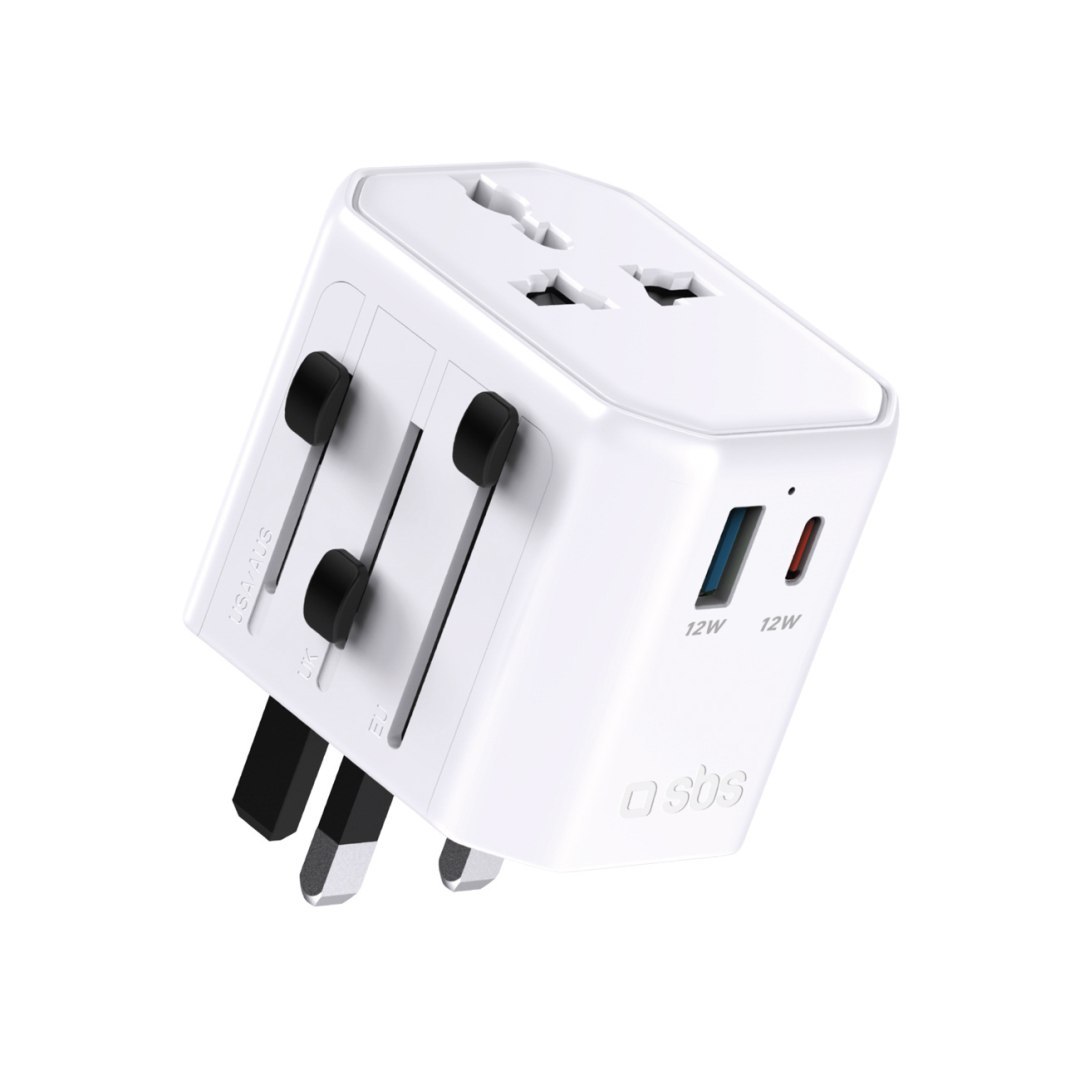 Adapter sieciowy podróżny uniwersalny USB-C USB-A EU UK US AUS – biały