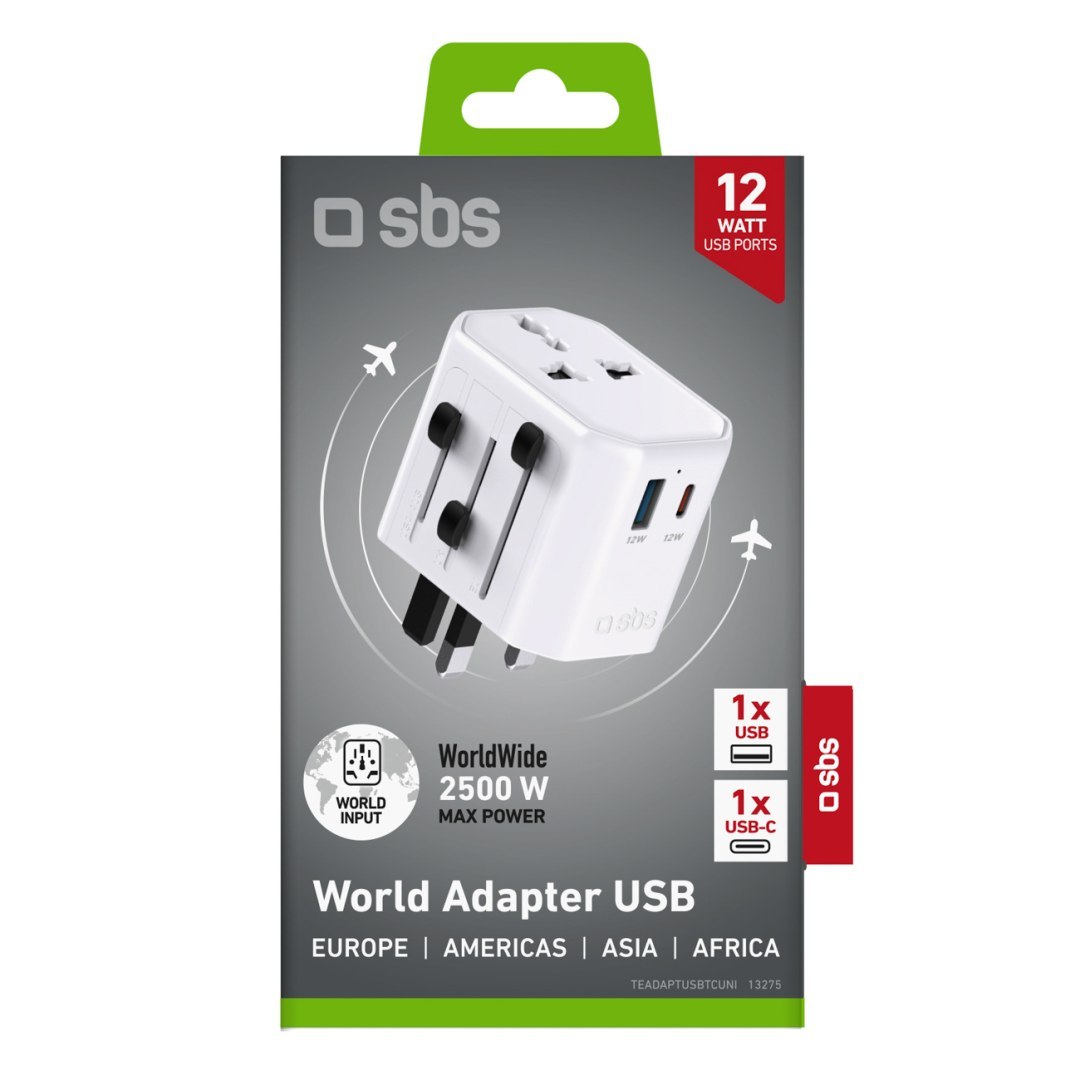 Adapter sieciowy podróżny uniwersalny USB-C USB-A EU UK US AUS – biały