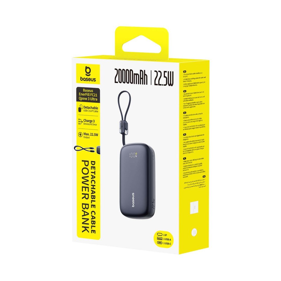 Powerbank 20000mAh 22.5W z wyświetlaczem kablem EnerFill FC21 Qpow 3 Ultra – czarny