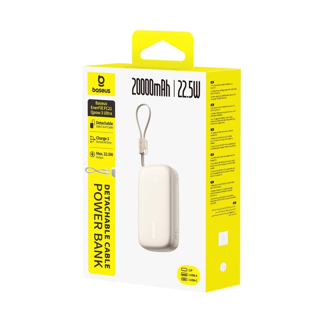 Powerbank 20000mAh 22.5W z wyświetlaczem kablem EnerFill FC21 Qpow 3 Ultra – beżowy Powerbank 20000mAh 22.5W z wyświetlaczem kablem EnerFill FC21 Qpow 3 Ultra – beżowy