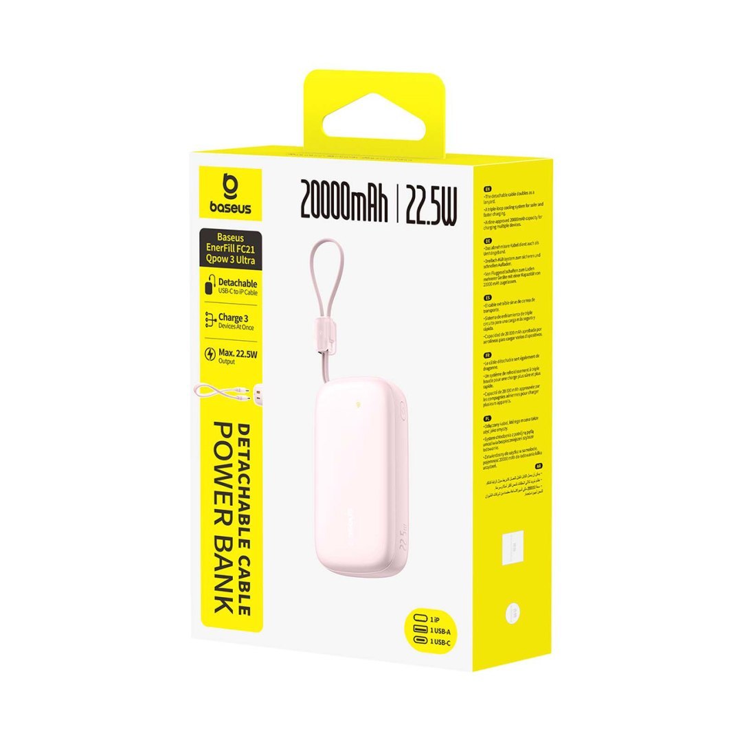 Powerbank 20000mAh 22.5W z wyświetlaczem kablem EnerFill FC21 Qpow 3 Ultra – różowy Powerbank 20000mAh 22.5W z wyświetlaczem kablem EnerFill FC21 Qpow 3 Ultra – różowy