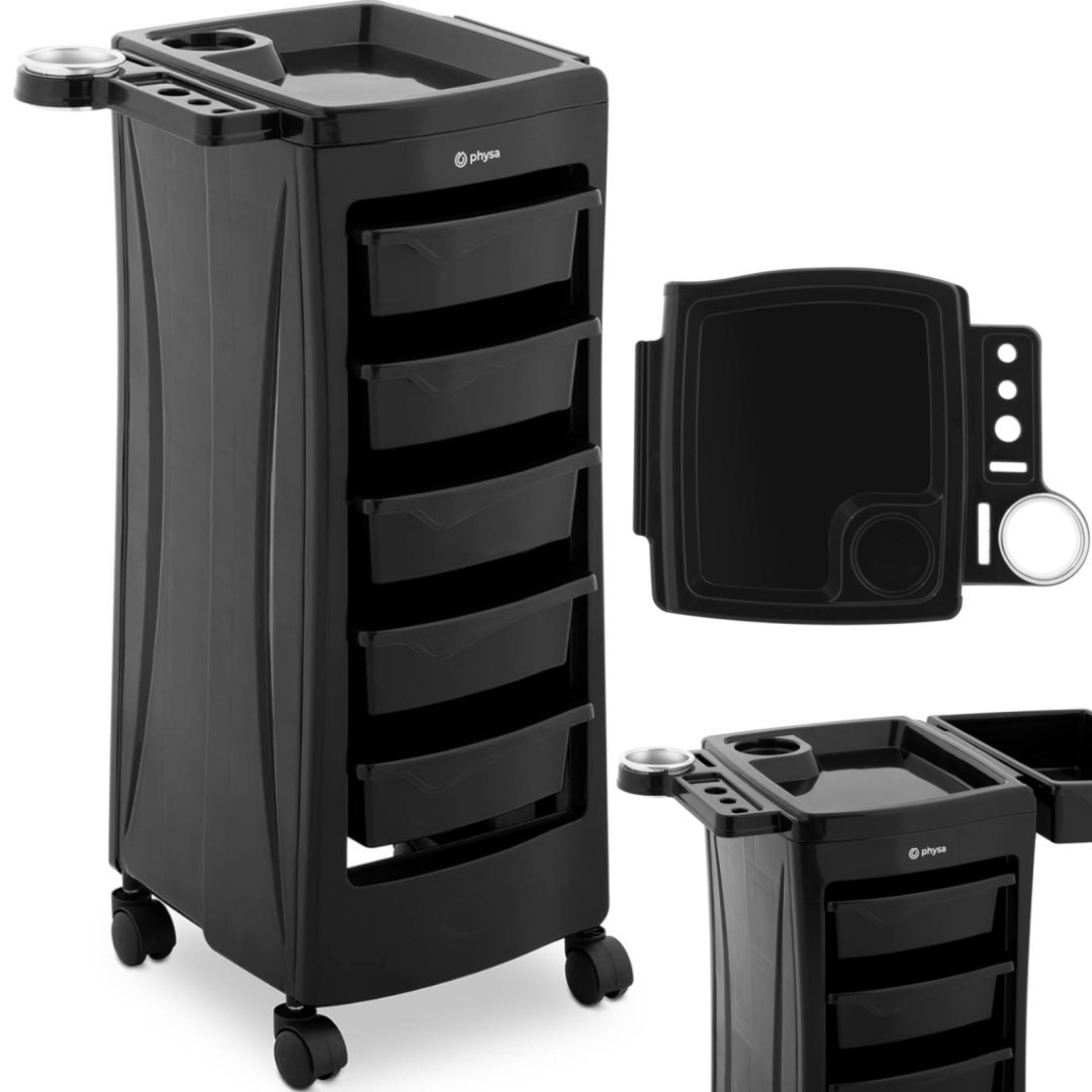 Wózek pomocnik fryzjerski z uchwytem na suszarkę 5 szuflad półka 485 x 380 mm Wózek pomocnik fryzjerski z uchwytem na suszarkę 5 szuflad półka 485 x 380 mm