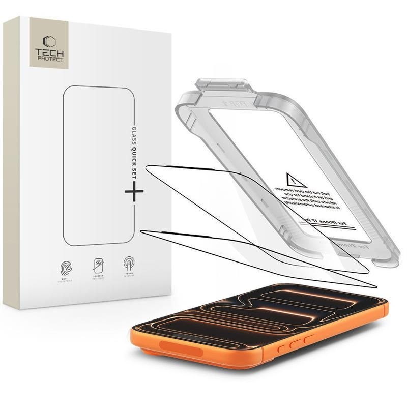 Szkło hartowane na iPhone 17 Pro Max z aplikatorem Quick Set+ czarne – 2 szt. Szkło hartowane na iPhone 17 Pro Max z aplikatorem Quick Set+ czarne – 2 szt.