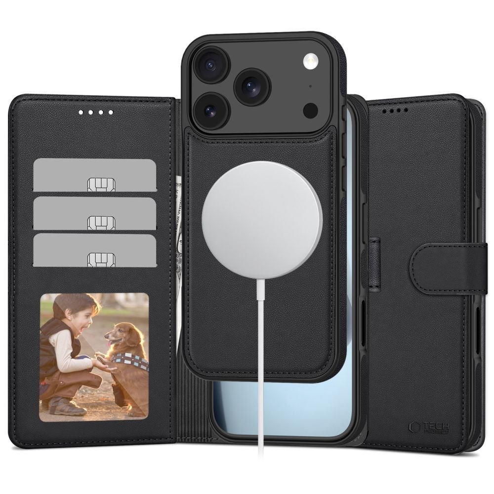 Etui pokrowiec z klapką miejscem na karty do iPhone 17 Pro Max MagSafe Wallet – czarny mat