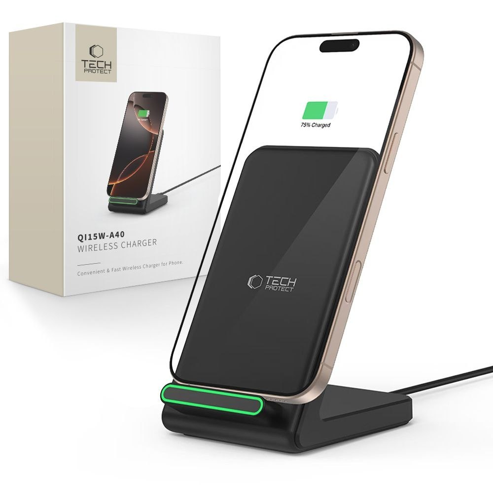 Ładowarka bezprzewodowa stojak do smartfona 15W – czarna