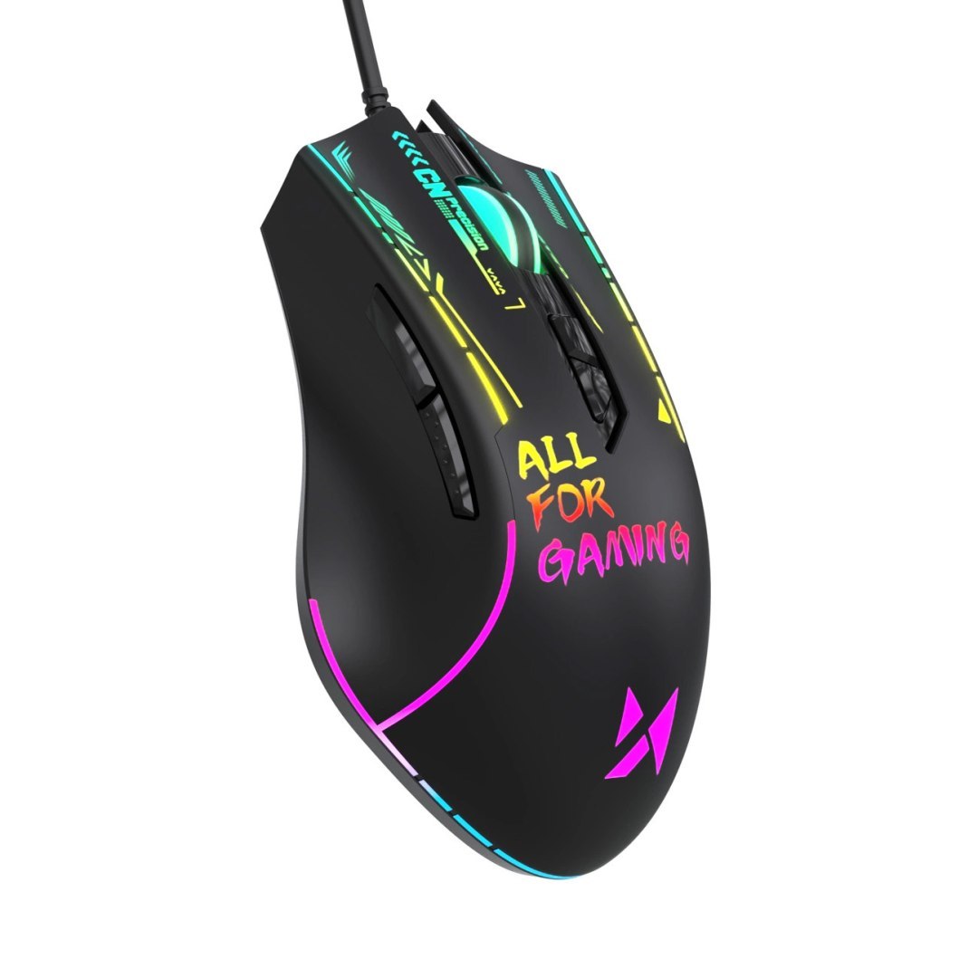 Myszka przewodowa gamingowa optyczna podświetlana 7 przycisków 7200 DPI RGB – czarna