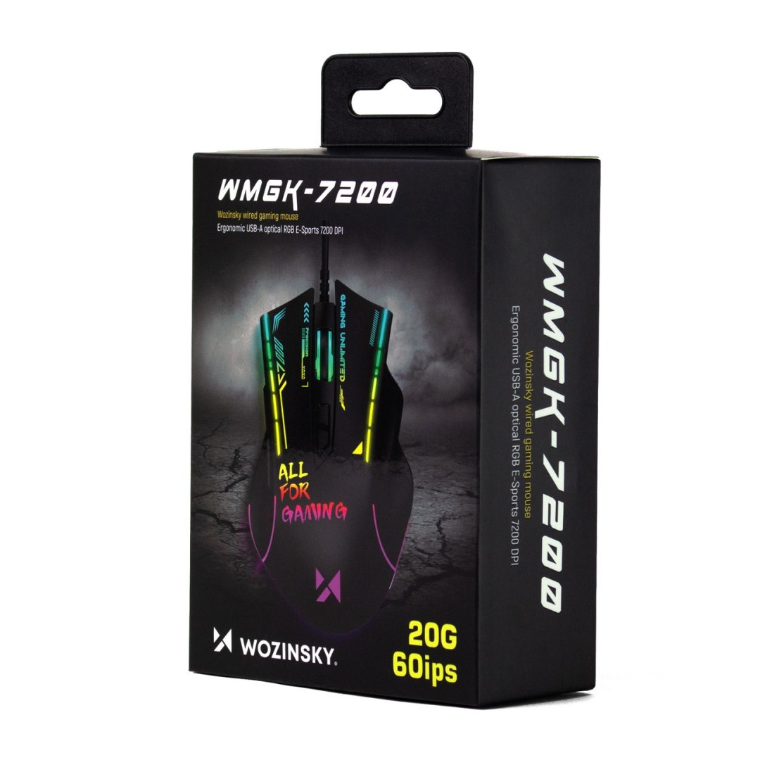Myszka przewodowa gamingowa optyczna podświetlana 7 przycisków 7200 DPI RGB – czarna Myszka przewodowa gamingowa optyczna podświetlana 7 przycisków 7200 DPI RGB – czarna