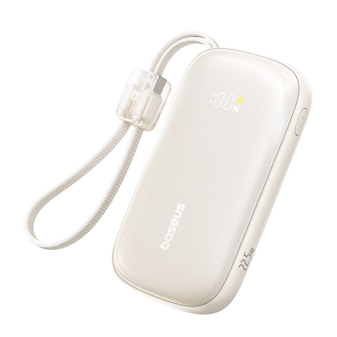 Powerbank 10000mAh 22.5W z kablem smyczą EnerFill FC21 Qpow 3 Ultra – beżowy Powerbank 10000mAh 22.5W z kablem smyczą EnerFill FC21 Qpow 3 Ultra – beżowy